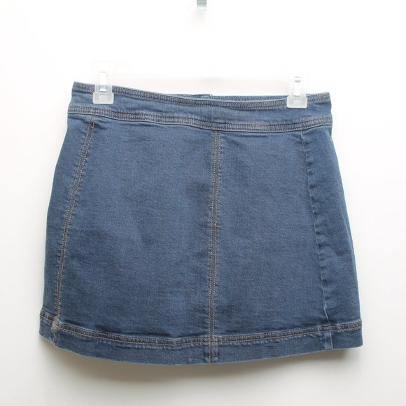 Free People Blue Jean Denim Full Snap Mini Skirt Women's Size 4 VINTAGE - Picture 7 of 9